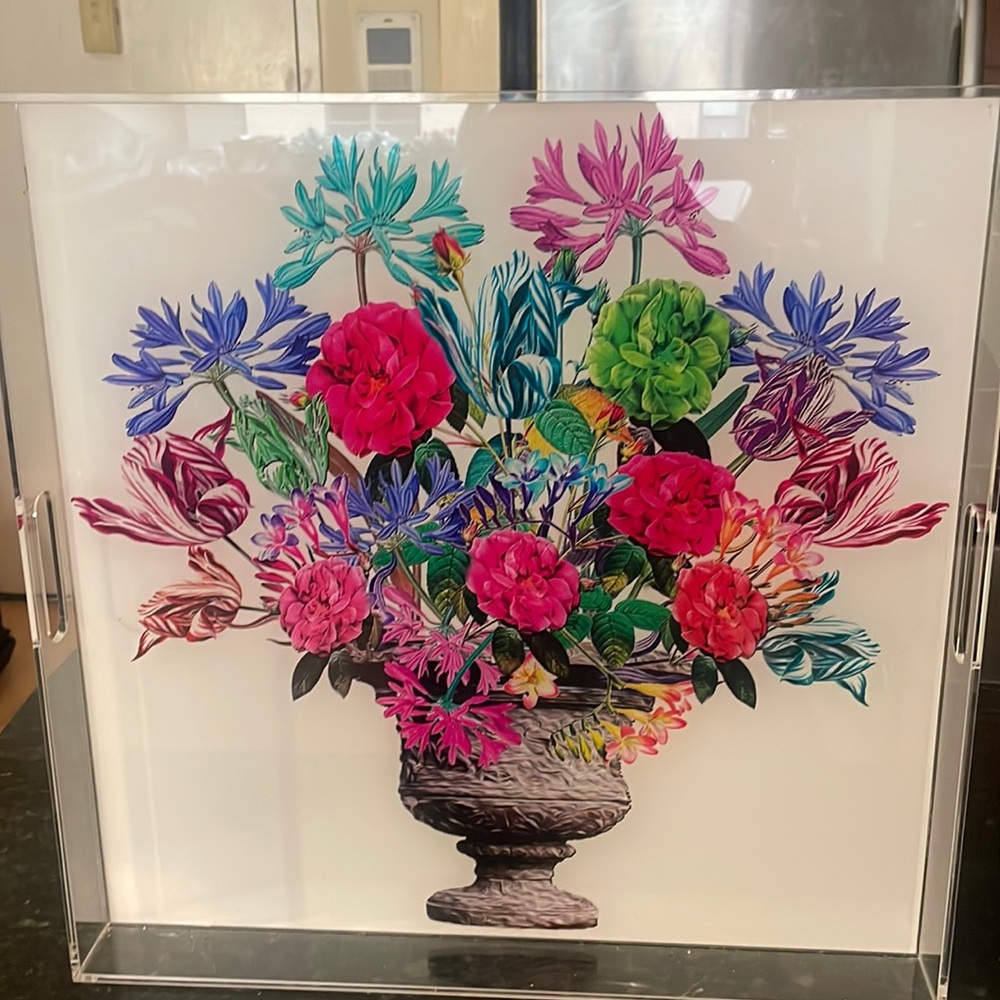 18“ x 18“ acrylic tray with handles laminated from the back.